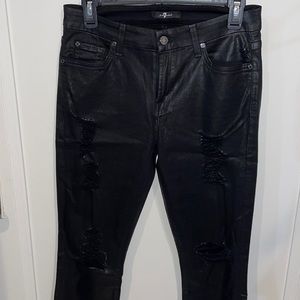 7 For All Mankind coated black jeans.